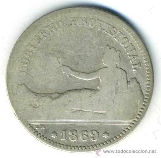 Monedas de Espa&ntilde;a: Peseta, Gobierno Provisional. 1869. Plata - Foto 1
