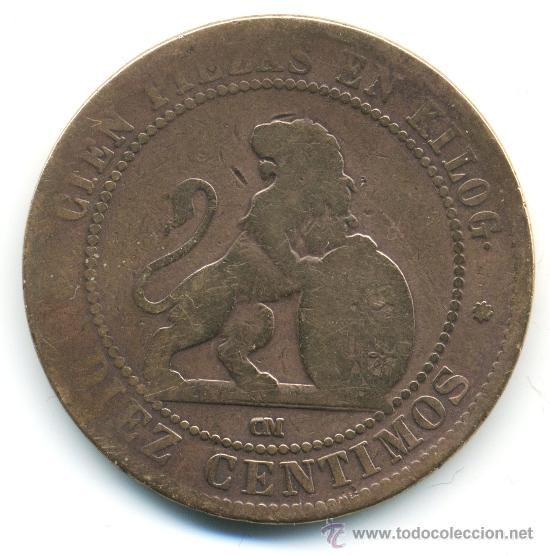Monedas de Espa&ntilde;a: 10 c&eacute;ntimos 1870, rep&uacute;blica, cobre - Foto 1