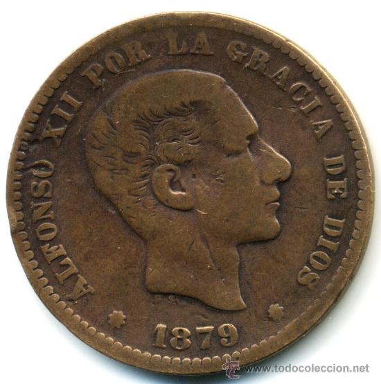 Moedas de Espanha: 5 c&eacute;ntimos 1879. Alfonsio XII. cobre