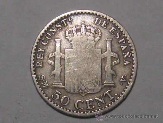 Monedas de Espa&ntilde;a: 50 CENTIMOS 1900 ALFONSO XIII PLATA - Foto 2