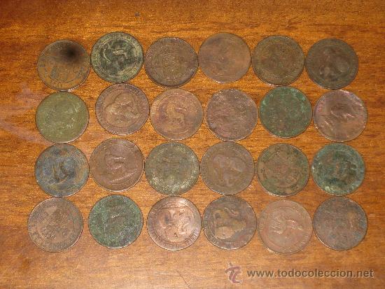 Moedas de Espanha: 24 MONEDAS DE 2 CENTIMOS DE COBRE MONARQUIA Y REPUBLICA - VARIAS