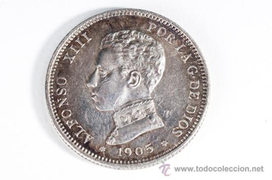 Monedas de Espa&ntilde;a: DOS PESETAS EN PLATA DE ALFONSO XIII A&Ntilde;O 1905