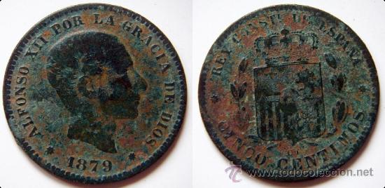 Monedas de Espa&ntilde;a: Moneda de 5 centimos Alfonso XII 1879 - Foto 1
