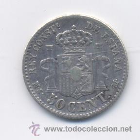 Monedas de Espa&ntilde;a: ALFONSO XII- 50 CENTIMOS-*8-0 MSM-EBC- - Foto 2