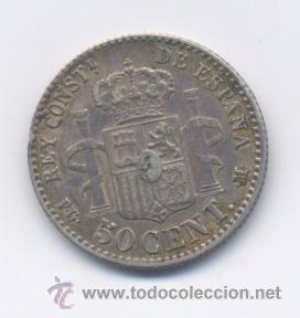 Monedas de Espa&ntilde;a: ALFONSO XIII- 50 CENTIMOS- 1892*9-2 PGM-EBC- - Foto 2