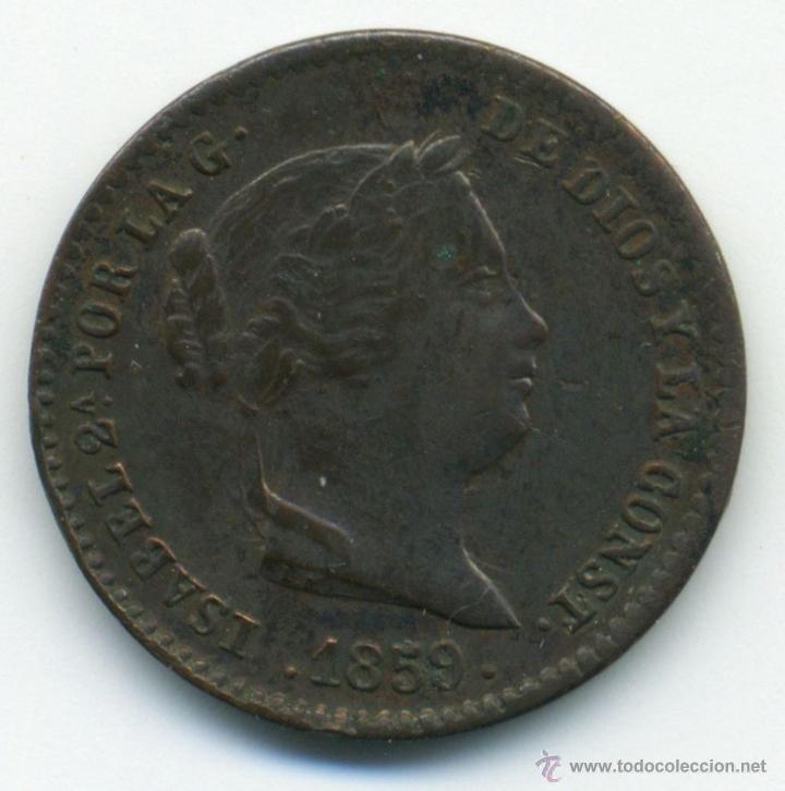 Monedas de Espa&ntilde;a: 5 c&eacute;ntimos de real. Isabel II. 1859. MBC - Foto 1