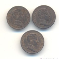 Monedas de España: 4- BONITO LOTE DE TRES PRECIOSAS PIEZAS DE UN CÉNTIMO DE 1906 DE ALFONSO XIII. Lote 40750443
