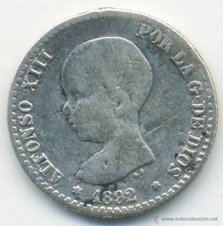 Monedas de Espa&ntilde;a: Alfonso XIII, 50 c&eacute;ntimos 1892, plata. - Foto 1
