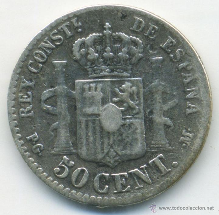 Monedas de Espa&ntilde;a: Alfonso XIII, 50 c&eacute;ntimos 1892, plata. - Foto 2