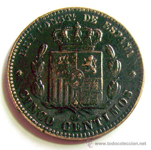 Monedas de Espa&ntilde;a: ALFONSO XII . 5 CENTIMOS 1879 . MBC - Foto 2