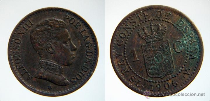 Monedas de Espa&ntilde;a: Moneda de 1 Centimo Alfonso XIII 1906 - Foto 1