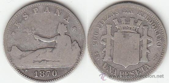 Monedas de Espa&ntilde;a: 1 PESETA DE PLATA (SILVER) ESPA&Ntilde;A DE 1870 - Foto 1