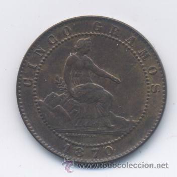 Monedas de Espa&ntilde;a: GOBIERNO PROVISIONAL- 5 CENTIMOS- 1870-SC - Foto 1