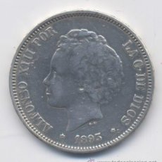 Monedas de España: ALFONSO XIII- 5 PESETAS- 1893*18--3 PGV. Lote 43029018