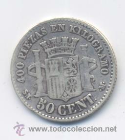 Monedas de Espa&ntilde;a: GOBIERNO PROVISIONAL- 50 CENTIMOS- 1870 - Foto 2