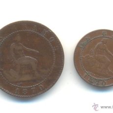 Monedas de España: 10- BARATO LOTE DE DOS MONEDAS 1870 DE UN CÉNTIMO Y DOS CÉNTIMOS.. Lote 45138059