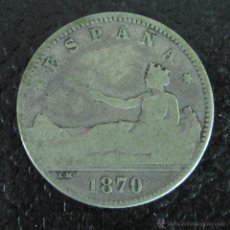Monedas de España: GOBIERNO PROVISIONAL. 1 PESETA PLATA 1870 DE M . DIÁMETRO 23 MM. PESO 4,7 GRAMOS