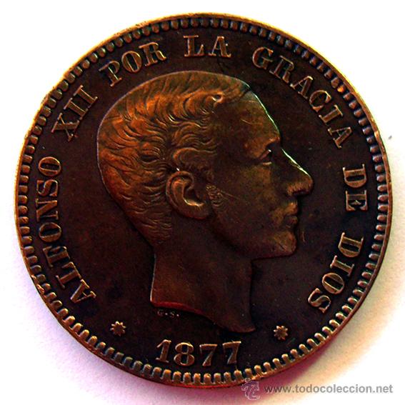 Monedas de Espa&ntilde;a: ALFONSO XII . 10 CENTIMOS 1877 ...  MBC ++ - Foto 1