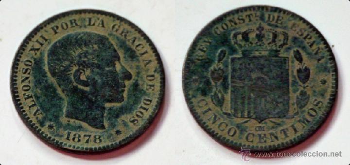 Monedas de Espa&ntilde;a: Moneda de 5 centimos de Alfonso XII 1878 - Foto 1
