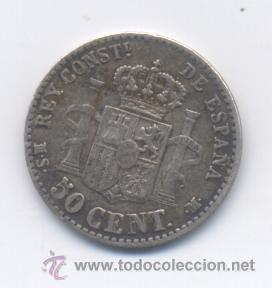 Monedas de Espa&ntilde;a: ALFONSO XII- 50 CENTIMOS- 1880*8-- - Foto 2