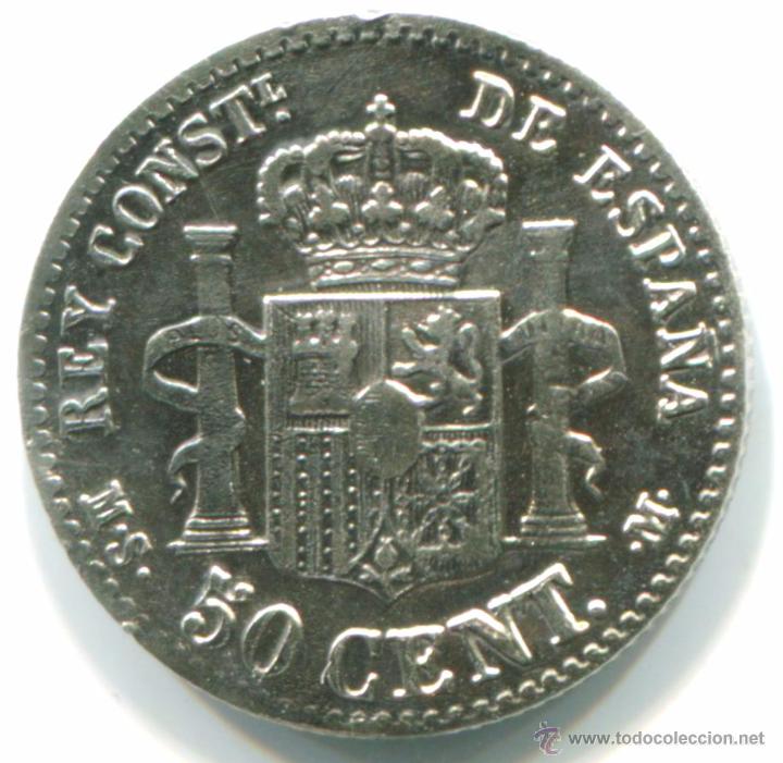 Monedas de Espa&ntilde;a: 50 c&eacute;ntimos 1880. Alfonso XII. Plata - Foto 2