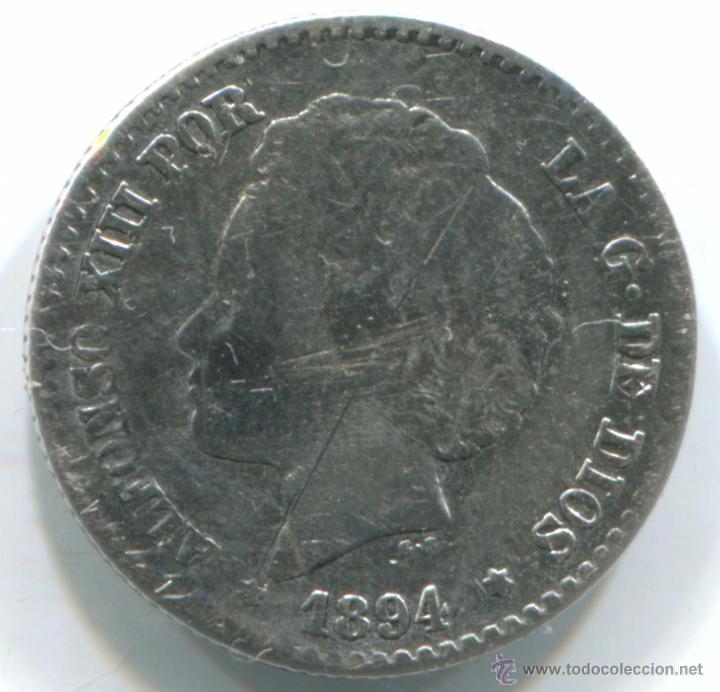 Monedas de Espa&ntilde;a: 50 c&eacute;ntimos 1894. Alfonso XIII. Plata, - Foto 1