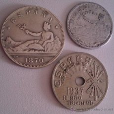 Monedas de España: INTERESANTE LOTE DE 3 MONEDAS DE ESPAÑOLAS 2 PESETAS 1870 + 25CTS 1937 + 1 MON. PUBLICITARIA D EPOCA. Lote 48710018