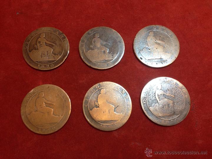 Monedas de Espa&ntilde;a: 6 MONEDAS DE 5 CINCO C&Eacute;NTIMOS - GOBIERNO PROVISIONAL - 1870 - RC/RC - Foto 1
