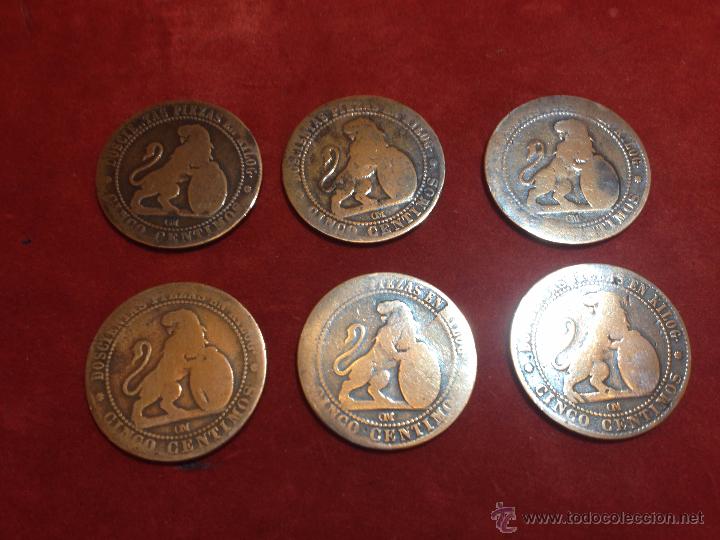Monedas de Espa&ntilde;a: 6 MONEDAS DE 5 CINCO C&Eacute;NTIMOS - GOBIERNO PROVISIONAL - 1870 - RC/RC - Foto 2