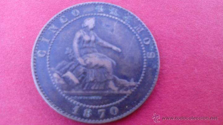 Monedas de Espa&ntilde;a: CINCO CENTIMOS DE 1870, M.B.C - Foto 2