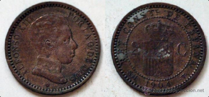 Monedas de Espa&ntilde;a: Moneda de 2 CENTIMOS ALFONSO XIII 1904 - Foto 1