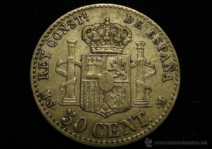 Monedas de Espa&ntilde;a: MONEDA DE PLATA DE 50 CENTIMOS ALFONSO XIII DE 1880 - Foto 2