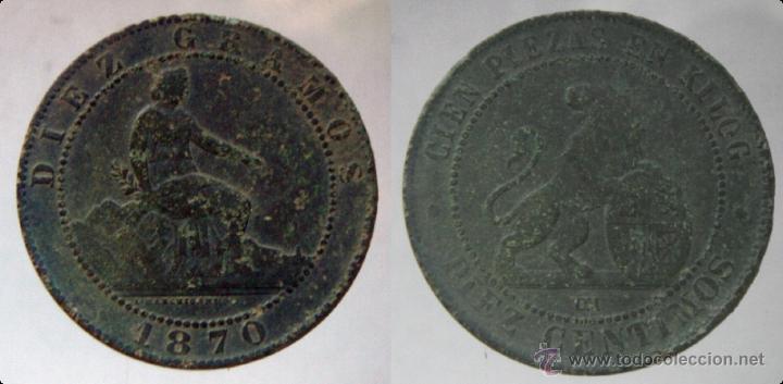 Monedas de Espa&ntilde;a: Moneda de 10 centimos de 1870 - Foto 1