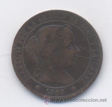 Monedas de Espa&ntilde;a: ISABEL II- 2,1/2 CENTIMO DE ESCUDO- 1868-BARCELONA - Foto 1