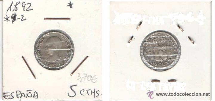 Monedas de Espa&ntilde;a: MONEDA DE ESPA&Ntilde;A, 1892, 5 CENTIMOS (LOTE 53) - Foto 1