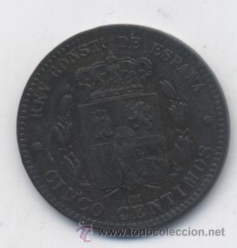 Monedas de Espa&ntilde;a: ALFONSO XII- 5 CENTIMOS-1879-OM-SC- - Foto 2