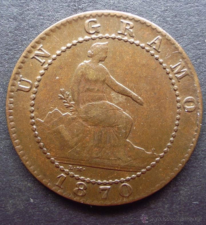 Coins of Spain: 1 CENTIMO DE 1870 &bull;&bull;&bull; EXCELENTE BUENA CONSERVACION- &bull;&bull;&bull; GOBIERNO PROVISIONAL