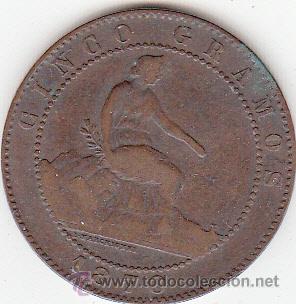 Monedas de Espa&ntilde;a: 1870. 5 C&Eacute;NTIMOS. OM. BC - Foto 1