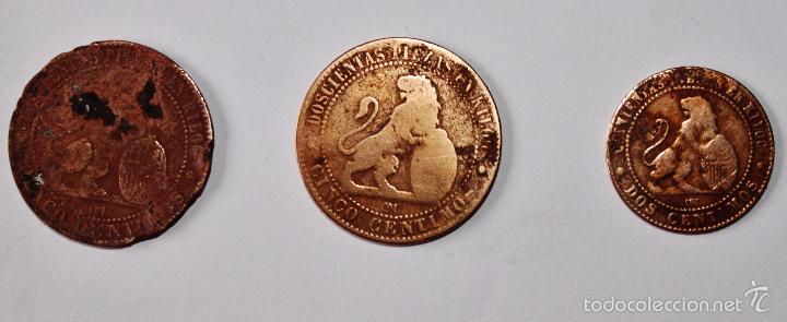 Monedas de Espa&ntilde;a: Lote tres monedas 1870 cinco y dos centimos - Foto 2