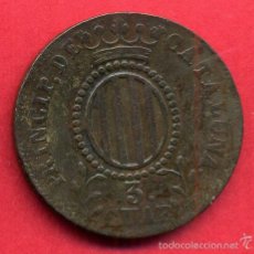 Monedas de España: MONEDA COBRE , 3 CUAR CUARTOS CATALUÑA , 1844 , BARCELONA , MBC+ , ORIGINAL , A3