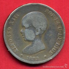 Monedas de España: MONEDA PLATA , 2 PESETAS ALFONSO XIII , 1889 , ESTRELLAS NO LEGIBLES , MBC , ORIGINAL , A6 - 3