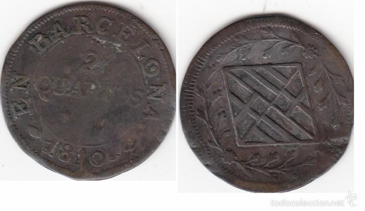Monedas de Espa&ntilde;a: JOSE NAPOLEON: 2 CUARTOS 1810 BARCELONA - Foto 1