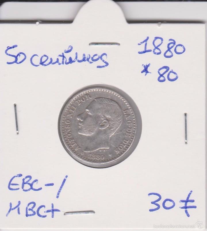 Monedas de Espa&ntilde;a: 50 centimos 1880*80 EBC-/ MBC+ Alfonso XII - Foto 1