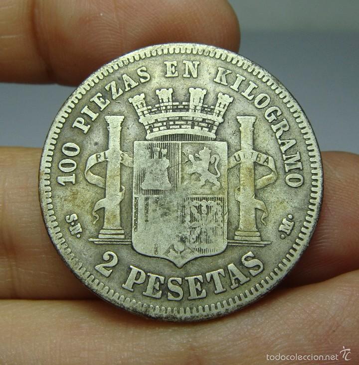 Monedas de Espa&ntilde;a: 2 Pesetas. Plata. Gobierno Provisional. 1869 - Foto 2