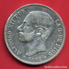 Monedas de España: MONEDA 5 PESETAS ALFONSO XII ,1883 , ESTRELLAS VISIBLES 18 83 , DURO DE PLATA , MBC+ , D1958