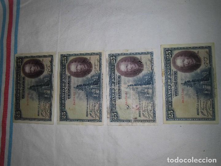 Monedas de Espa&ntilde;a: cuatro billetes de 25 ptas usados 1928