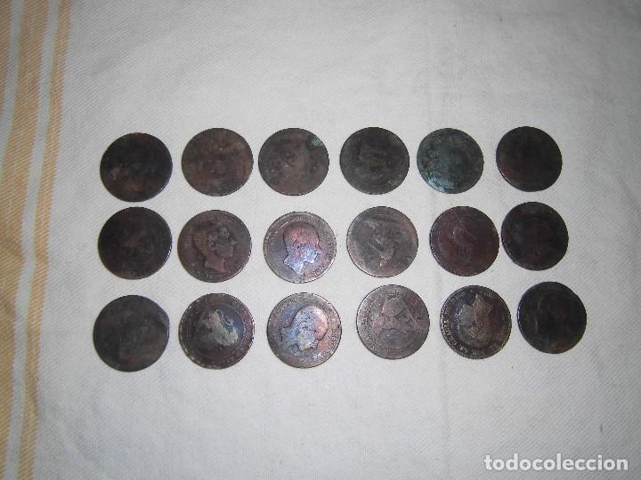 Monedas de Espa&ntilde;a: 18 monedas de cobre usadas de 1878 - Foto 1