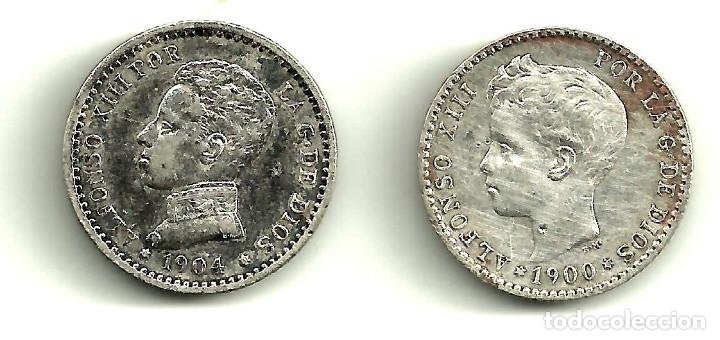 Moedas de Espanha: LOTE DE 2 MONEDAS DE 50 C&Eacute;NTIMOS DE PLATA (1900,1904)
