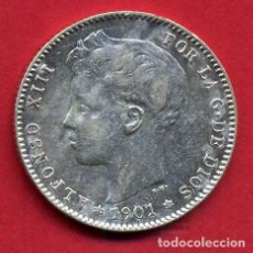 Monedas de España: MONEDA PLATA, ALFONSO XIII , 1 PESETA 1901 , ESTRELLAS VISIBLES 19 01 , EBC , ORIGINAL , B5