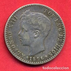 Monedas de España: MONEDA PLATA, ALFONSO XIII , 50 CENTIMOS 1896 ,ESTRELLAS VISIBLES 9 6 , MBC++ , ORIGINAL , B5